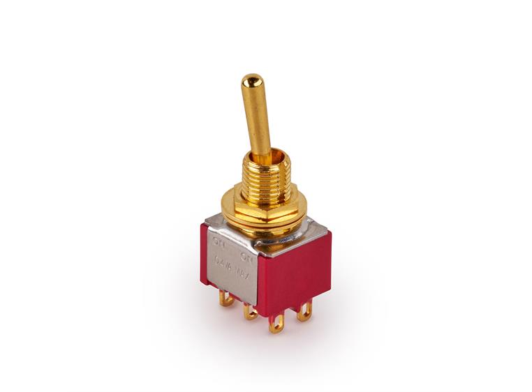 MEC Mini Toggle Switch, Long Solder Lugs, ON/ON, DPDT - Gold