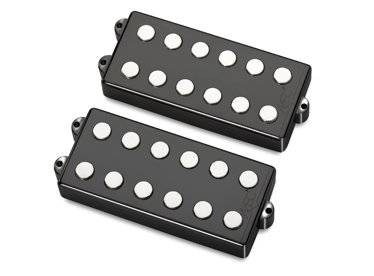 MEC Passive MM-Style Bass Pickup Set Metal Cover, 6-String - Black Chrome 