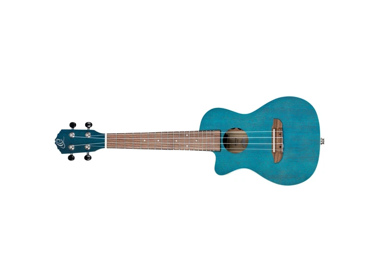 Ortega RUOCEAN-CE-L Concert ukulele med mik. Earth, See Thru Blue, Lefthand 