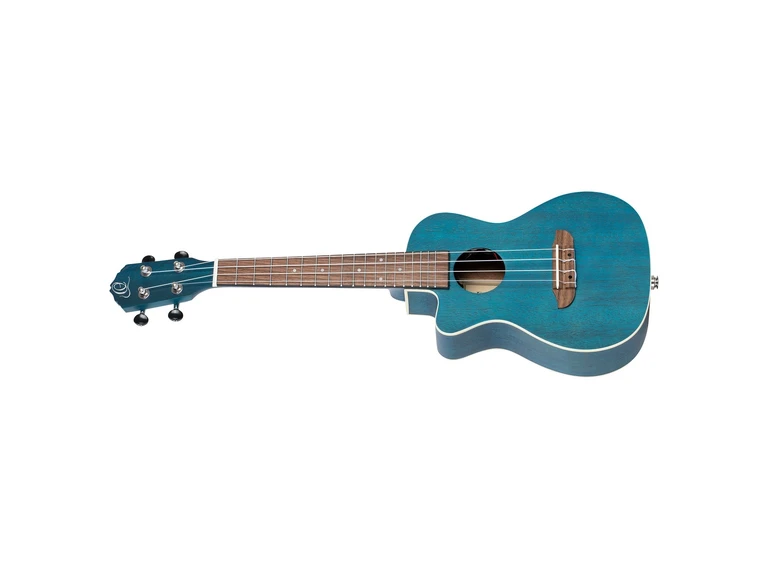 Ortega RUOCEAN-CE-L Concert ukulele med mik. Earth, See Thru Blue, Lefthand 