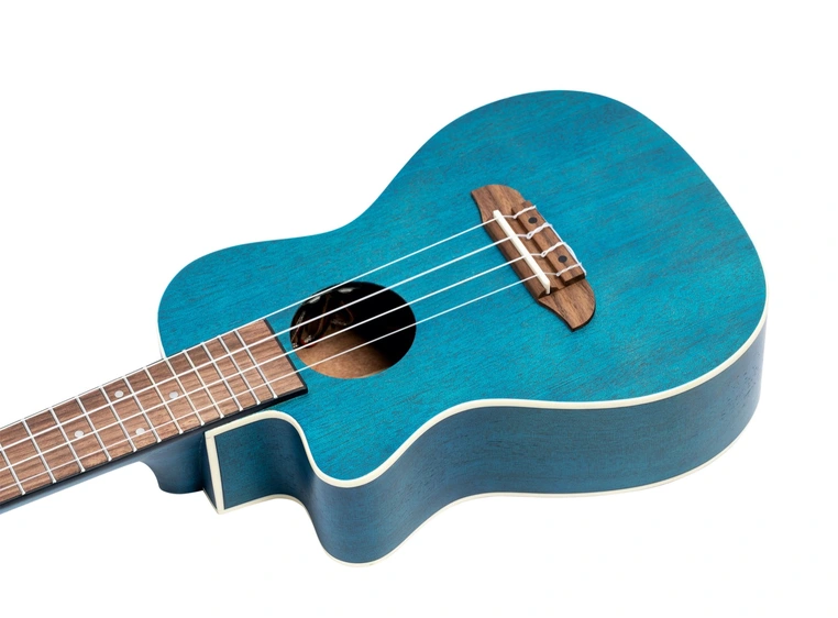 Ortega RUOCEAN-CE-L Concert ukulele med mik. Earth, See Thru Blue, Lefthand 