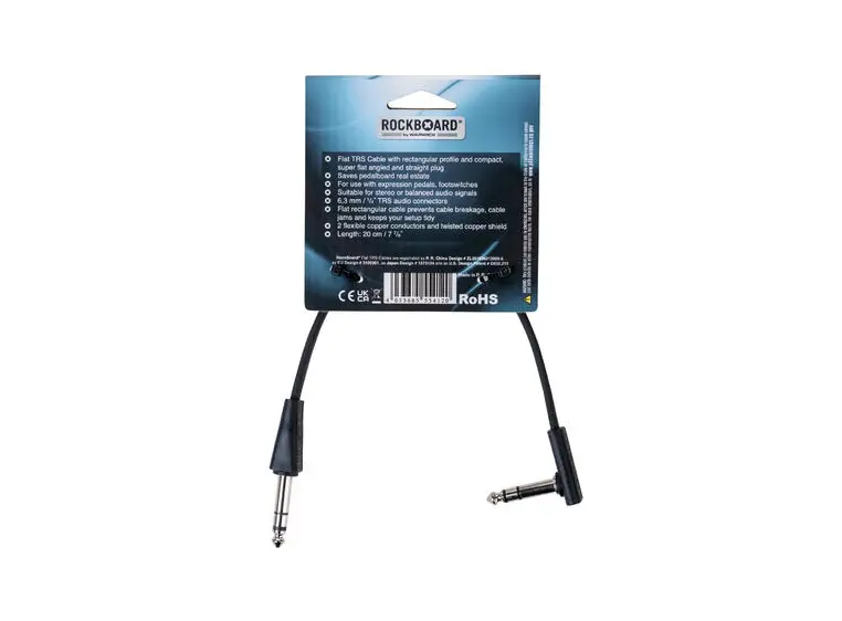 RockBoard Flat TRS Cable 20 cm 7 7/8", Straight/Str. BLK 