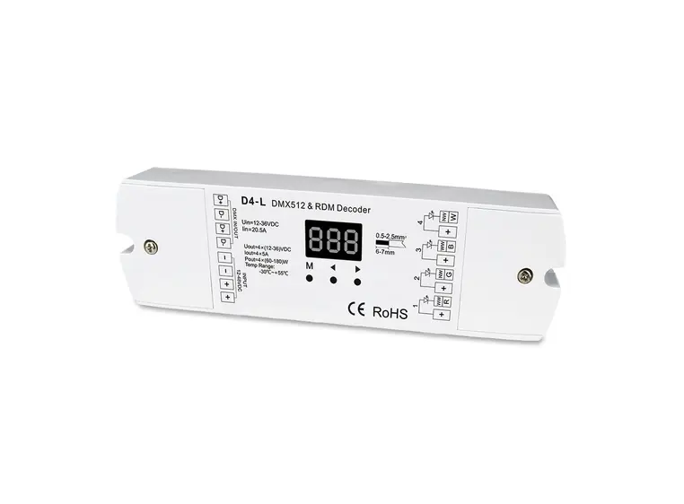 SBL LED driver for RGBW strip, DMX Maks 5A, 4 kanaler. 12-24VDC inn 