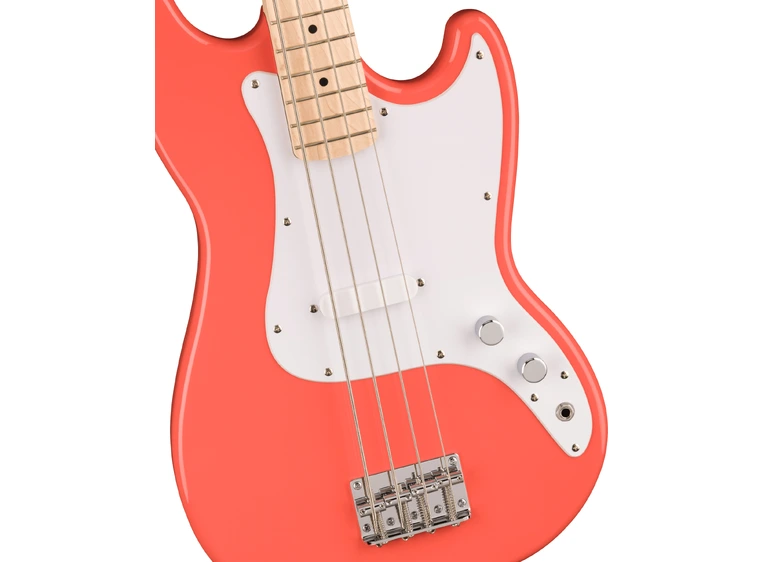 Squier Sonic Bronco Bass, Maple White Pickguard, Tahitian Coral 