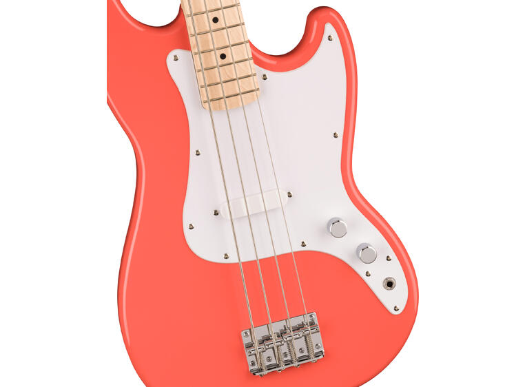 Squier Sonic Bronco Bass, Maple White Pickguard, Tahitian Coral