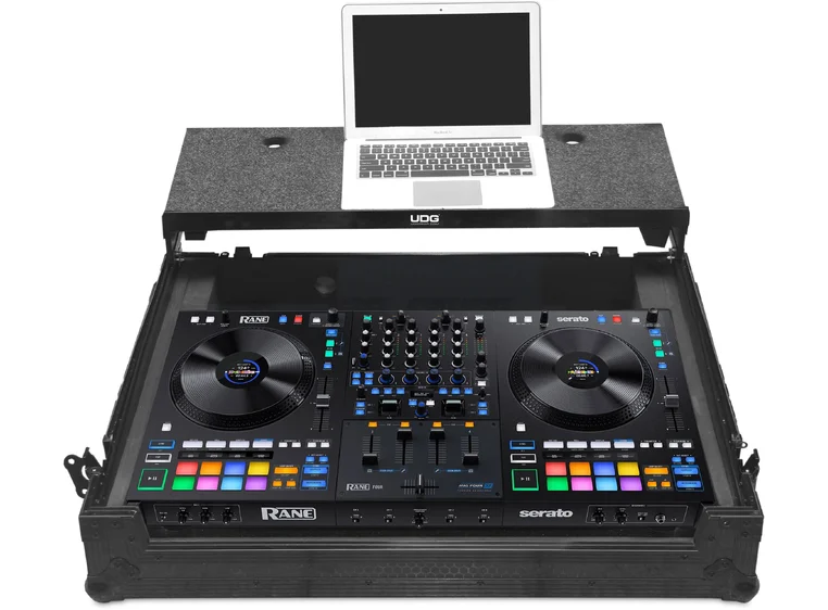 UDG Gear Ultimate Flight Case Rane Four Black Plus Wheels & Laptop Shelf 