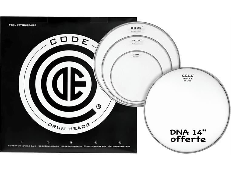 Code Drumheads TPDNACLRF DNA Fusion Pack 10", 12", 14" clear + 14" coated