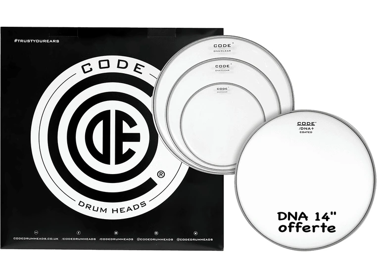 Code Drumheads TPDNACLRF DNA Fusion Pack 10", 12", 14" clear + 14" coated 