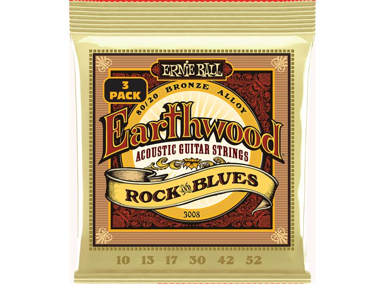 Ernie Ball EB-3008 Earthwood 80/20 (010-052) Rock & Blues 3-pakning