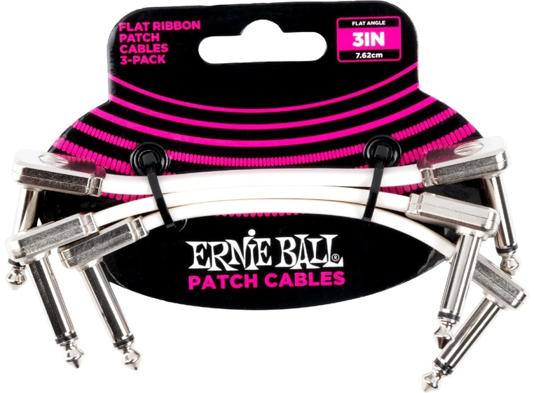 Ernie Ball EB-6384, Flat Patch Cable 7.5 cm, White 3-pack 