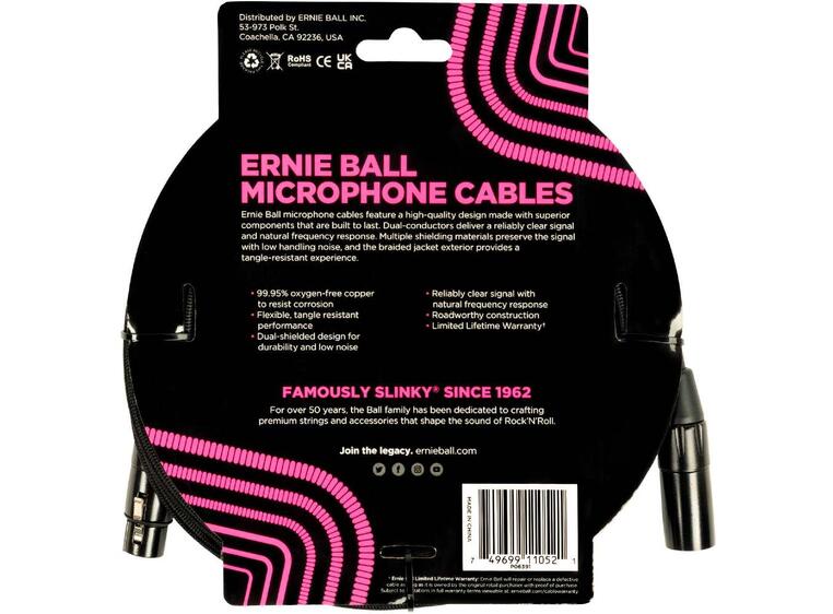 Ernie Ball EB-6391 Mikrofonkabel 4.5m med vevd ytre kappe