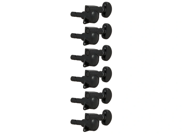 Grover 406BC6 Mini Locking Rotomatics w/Round Button, 6-in-Line, Black Chrome 