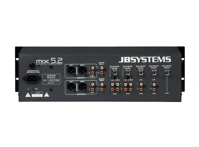JB Systems MIX 5.2 sonemikser 2 soner (balansert), 11 innganger 