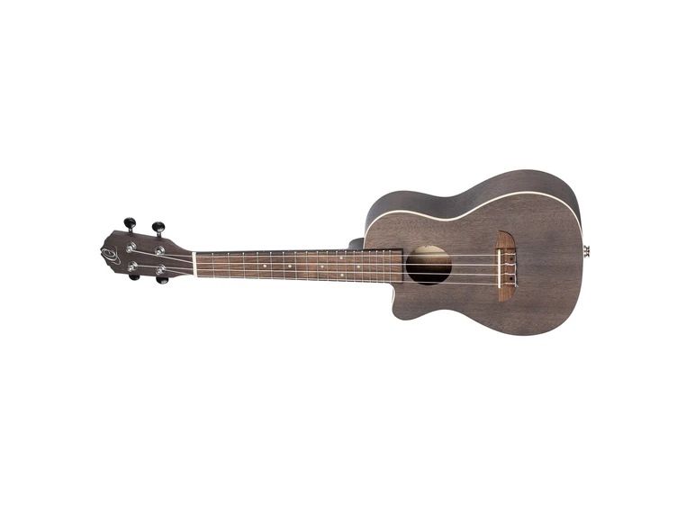 Ortega RUCOAL-CE-L Concert ukulele med mik. Earth, See Thru Black, Lefthand 