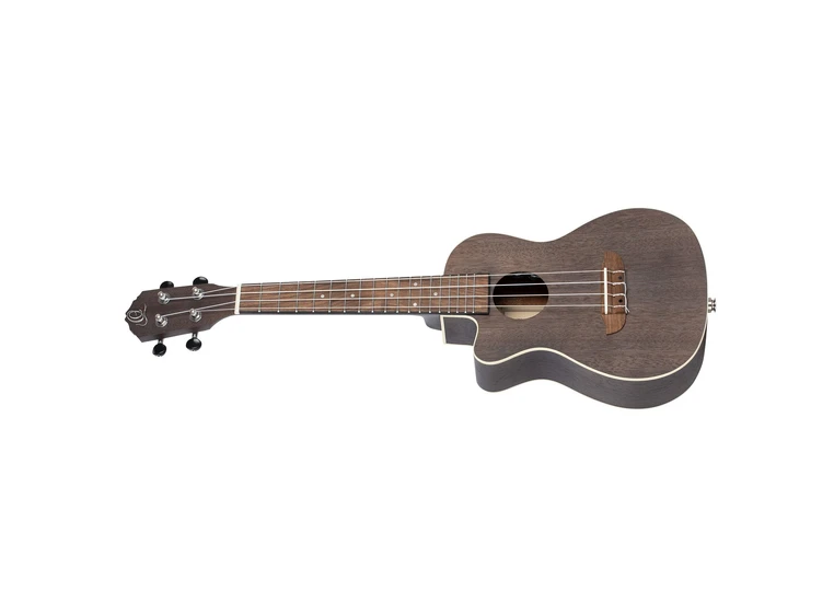 Ortega RUCOAL-CE-L Concert ukulele med mik. Earth, See Thru Black, Lefthand 