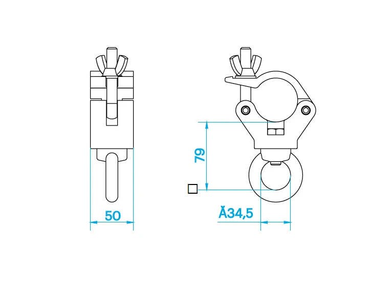 PROLYTE CLP-P538B Clamp m/øye Swl 750Kg (Sf8:1), Sort, Ø48-51mm Rør 