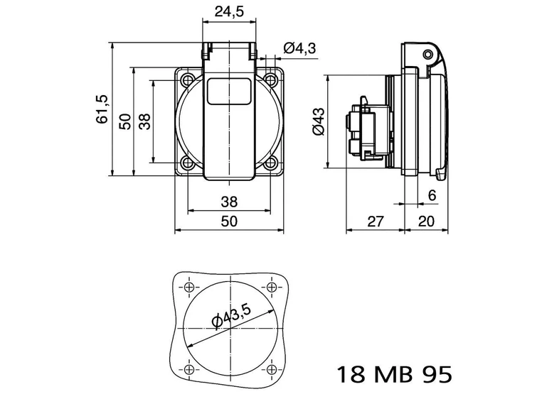SMRT PAN 230V 16A kontakt IP54 Skru SORT m/lokk SPUJP 