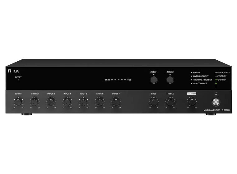 TOA A-3624D Digital Mikseforsterker 240W 7in,6micMax,100V/8ohm,DSP,WebGUI 