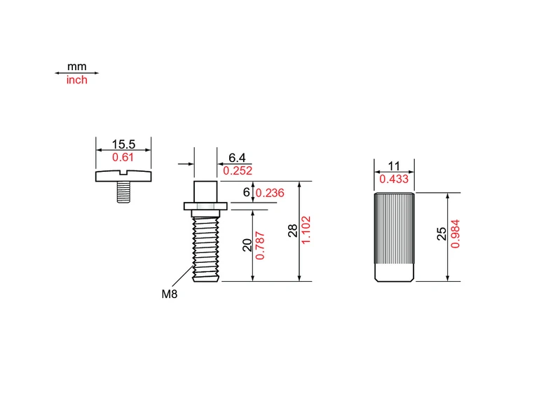 TonePros MSPRS N - Metric Brass Locking Studs (P-Style) - Nickel 