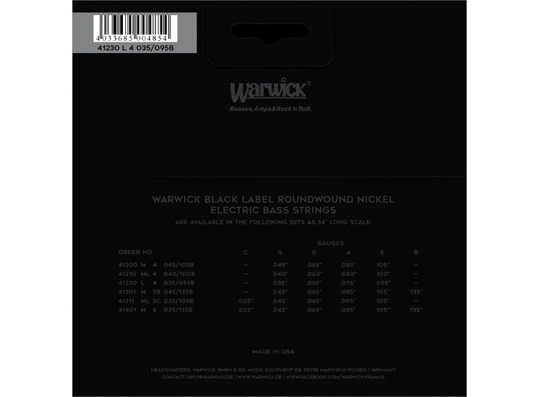 Warwick Black Label Bass String Set (035-095) Nickel-Plated Steel, Light