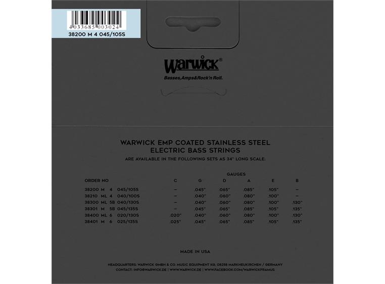 Warwick EMP Coated Bass String Set (045-105) Stainless Steel - 4-String, M