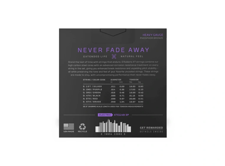 D'Addario XTE1149-3P Strengesett Elgitar (011-049) XT Coated, 3-pack 