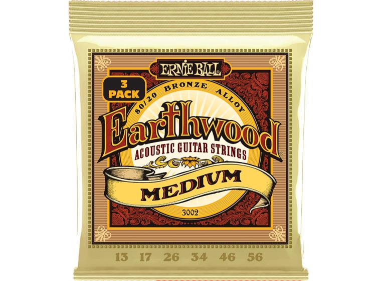 Ernie Ball EB-3002 Earthwood 80/20 (013-056) Medium 3-Pack