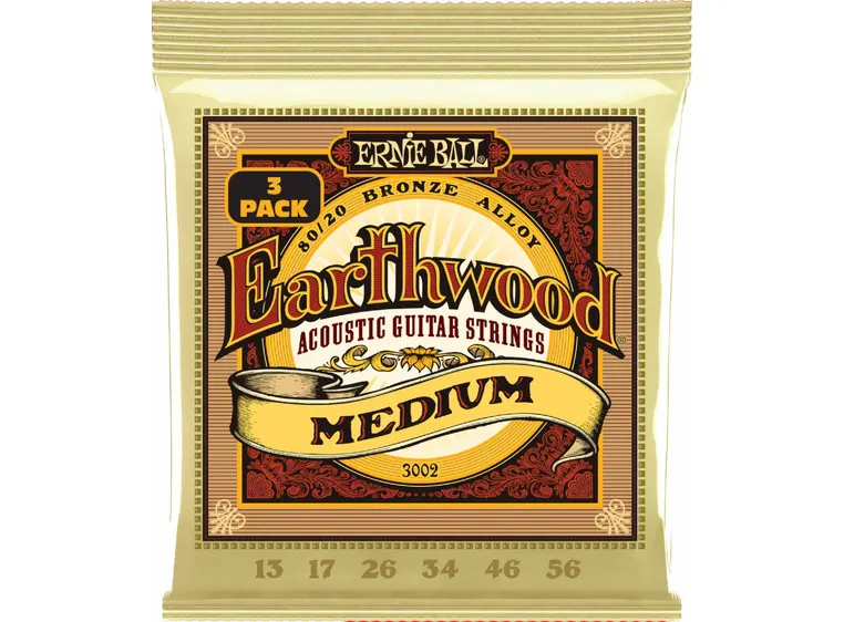 Ernie Ball EB-3002 Earthwood 80/20 (013-056) Medium 3-Pack 