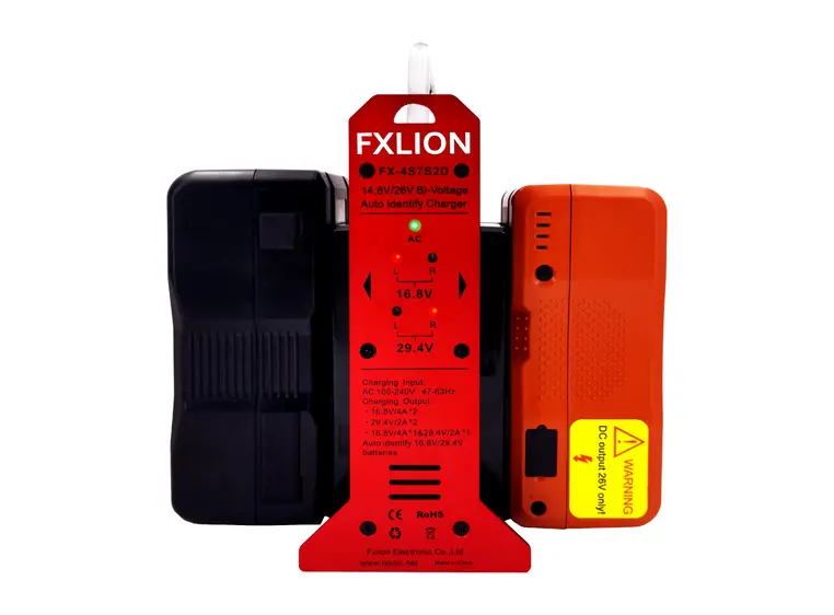 FXLION FX-4S7S2D Bi-voltage V-lock lader 29.4V, 5.0A 