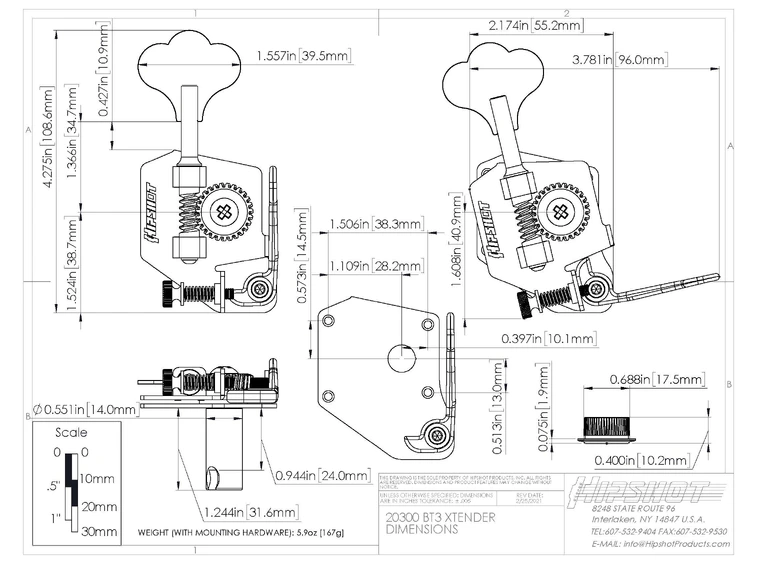 Hipshot BT3 - Bass Extender, for pre-CBS F- Style, Reverse Winding - Nickel 
