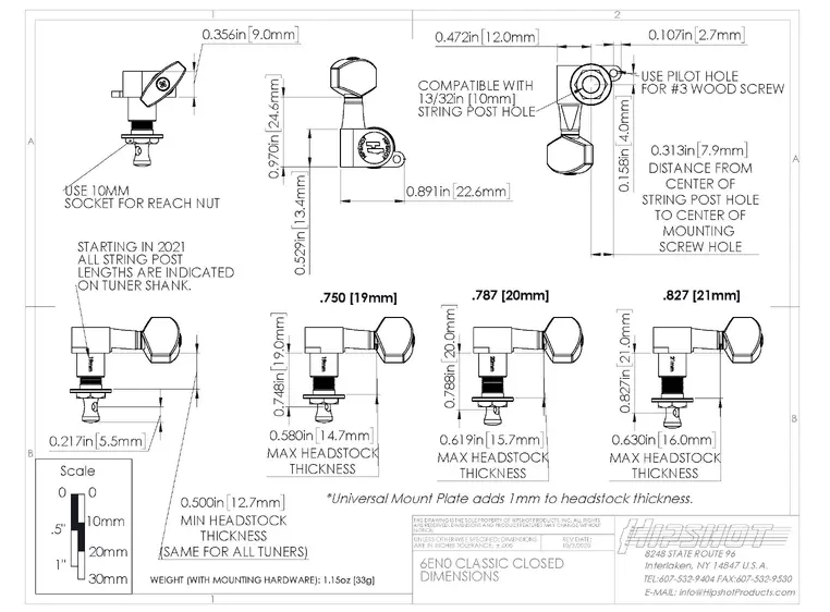 Hipshot Classic Closed Guitar Tuning Machine - Treble Side (Right) - Black 