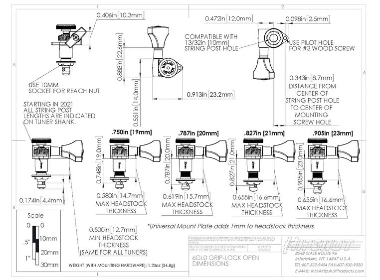 Hipshot Grip-Lock Open Guitar Tuning Machines - Bass Side (Left) - Chrome 