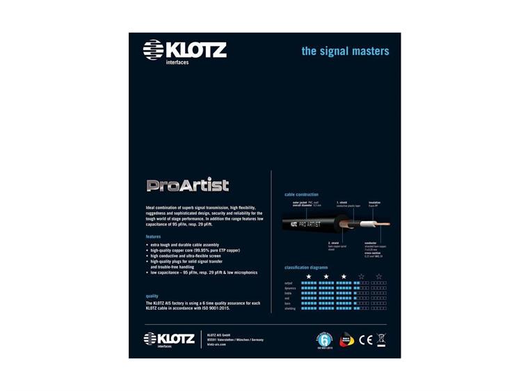 Klotz PRON-PR PRO ARTIST professional git cbl, str-angl 9m