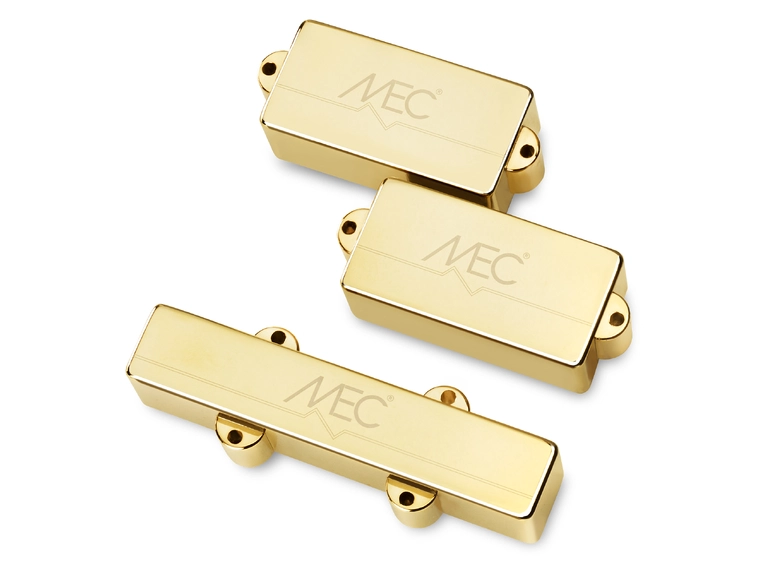 MEC Active P/J-Style Bass Pickup Set Metal Cover, 4-String - Gold 