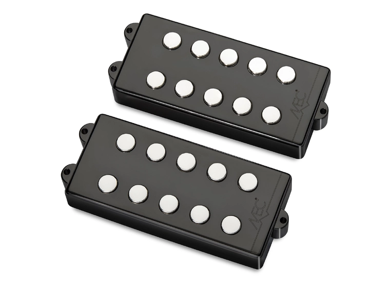 MEC Passive MM-Style Bass Pickup Set Metal Cover, 5-String - Black Chrome 