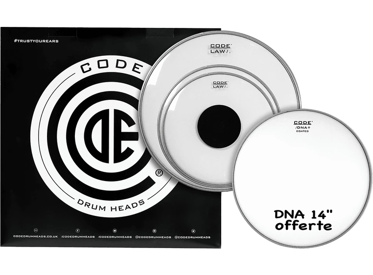 Code Drumheads TPLAWCLRS, LAW Std Pack 12", 13", 16" clear + 14" DNA coated 