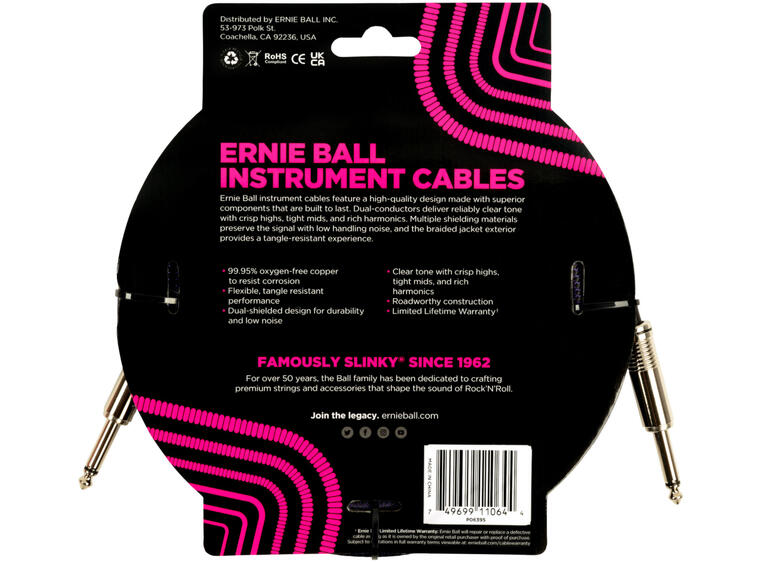 Ernie Ball EB-6395 Instrumentkabel 5,4m lilla/sort