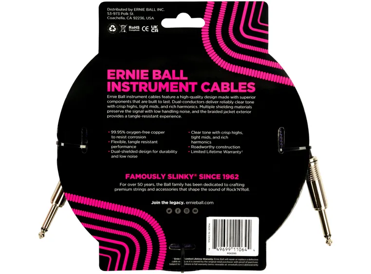 Ernie Ball EB-6395 Instrumentkabel 5,4m lilla/sort 