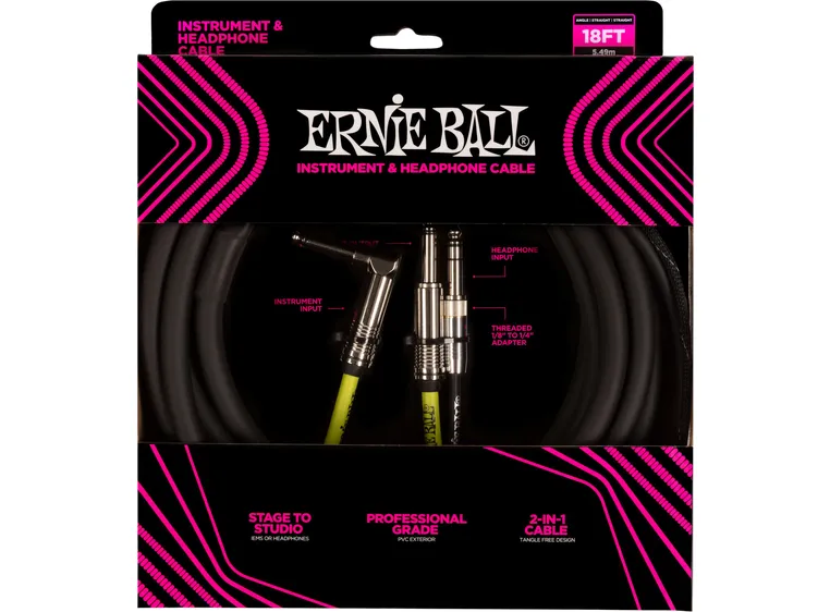 Ernie Ball EB-6411 Inst/Headph Cable 5,4M. Black 