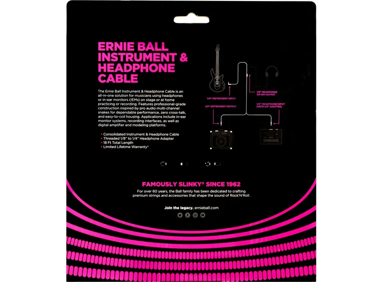 Ernie Ball EB-6411 Inst/Headph Cable 5,4M. Black 