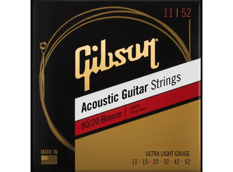 Gibson S&A Coated 80/20 Bronze Ac. (011-052) Guitar Str. - Ultra-Light 