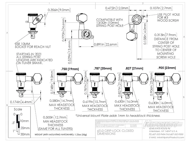 Hipshot Grip-Lock Closed Guitar Tuning Machine - Treble Side (Right) - Chrome 