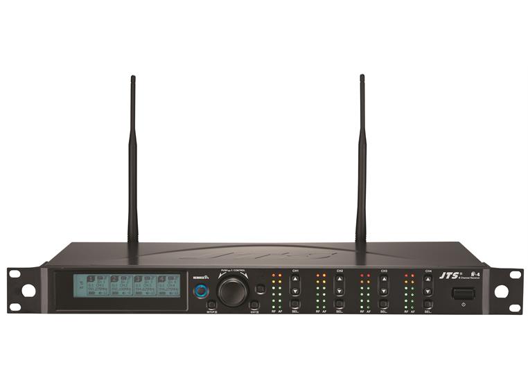 JTS R-4 mottaker, 4 kanaler i 1U 19" 4 kanals trådløst mottaker, 506-542 MHz