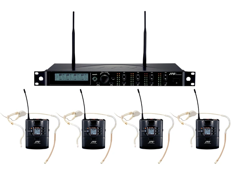 JTS R-4 trådløst system, 4 kanaler 4 x beltpack med CM-214T small hodebøyle 