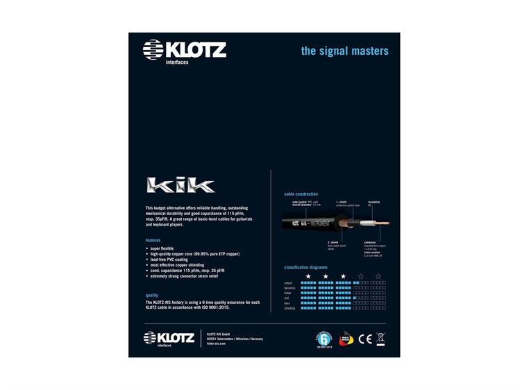 Klotz KIK Instr.Cable straight-angled metal jack bk 9m