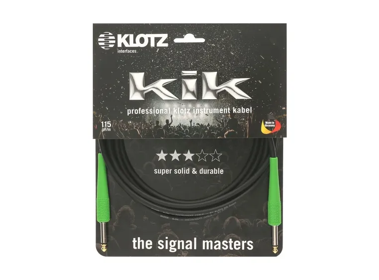 Klotz KIK Instr. Cable green sleeves Jack 2p - Jack 2p, 3m 
