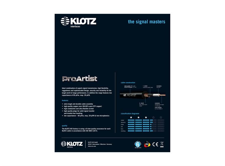 Klotz PRON-PP PRO ARTIST professional guitar cable 4,5m