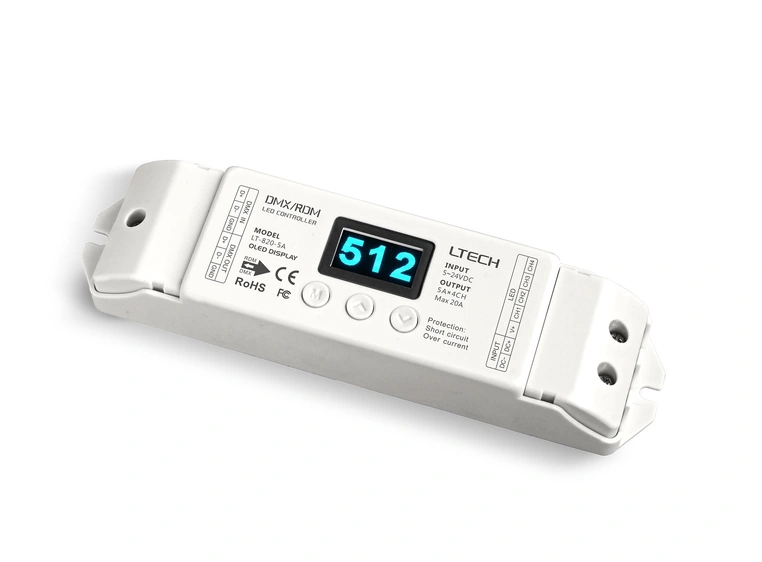 LTECH LED driver for RGBW LED Maks 4 x 5A. 12-24VDC inn. Display, DMX 