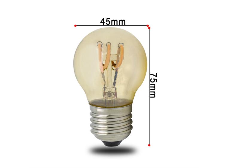 SBL LED filament pære E27, 3W. 2200K Ra>95. Ø45mm x H 75mm. Amber glass