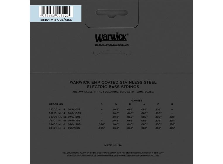Warwick EMP Coated Bass String Set (025-135) Stainless Steel - 6-String, M